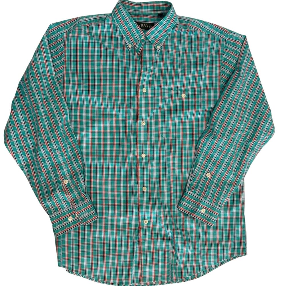 Orvis Men's Teal Plaid Button Down Shirt